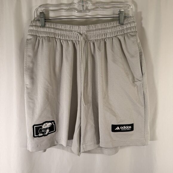 KU Jayhawks Basketball Adidas Shorts Men's Large White Mesh 7" Inseam Drawstring - Picture 1 of 9